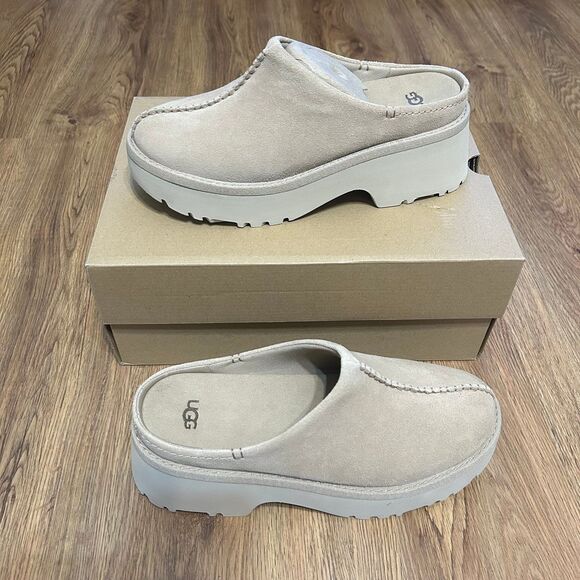 UGG tan suede platform heeled clogs mules slip on shoes women’s 9 new in box - Picture 1 of 5